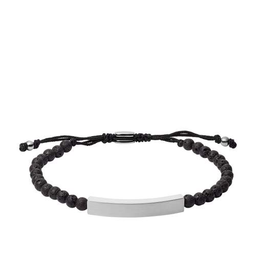 FOSSIL steel bracelet with black cord and lava stones