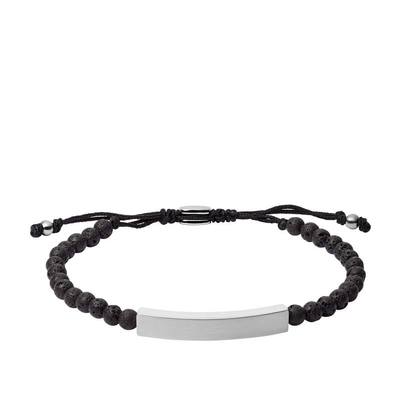 FOSSIL bracelet in steel with a black cord and lava stones - view 1