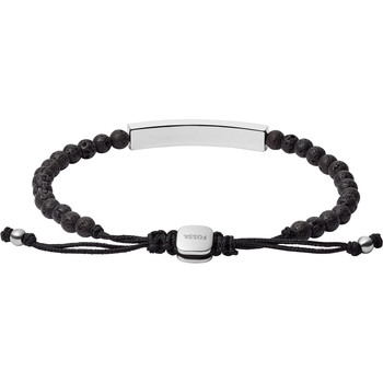 Bracelet FOSSIL acier cordon noir et pierres de laves
