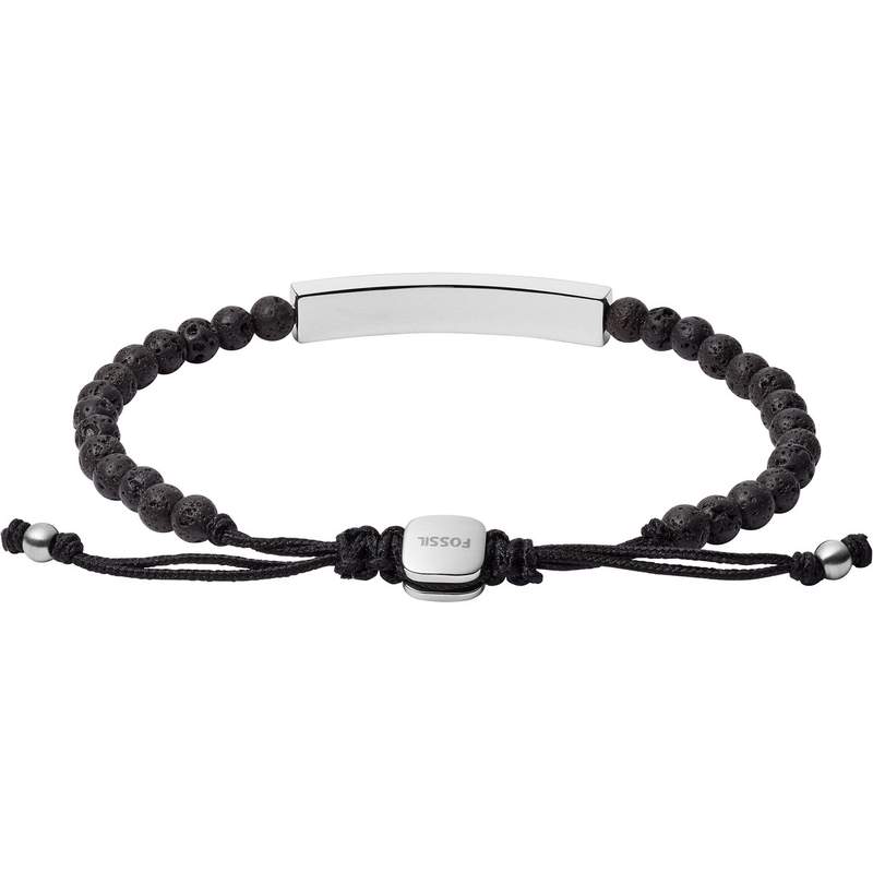 FOSSIL steel bracelet with black cord and lava stones - view D1