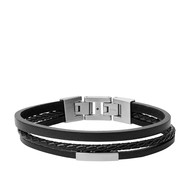 Bracelet FOSSIL acier cuir noir 19,5 cm