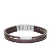 Bracelet FOSSIL acier cuir marron multi-rangs 19,5 cm - vue V1