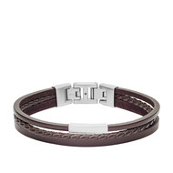 Bracelet FOSSIL acier cuir marron multi-rangs 19,5 cm