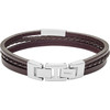 Bracelet FOSSIL acier cuir marron multi-rangs 19,5 cm - vue VD1