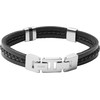 Bracelet FOSSIL acier cuir noir multi-rangs 19,5 cm - vue VD1