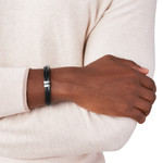 Bracelet FOSSIL acier cuir noir multi-rangs 19,5 cm - vue porté 1