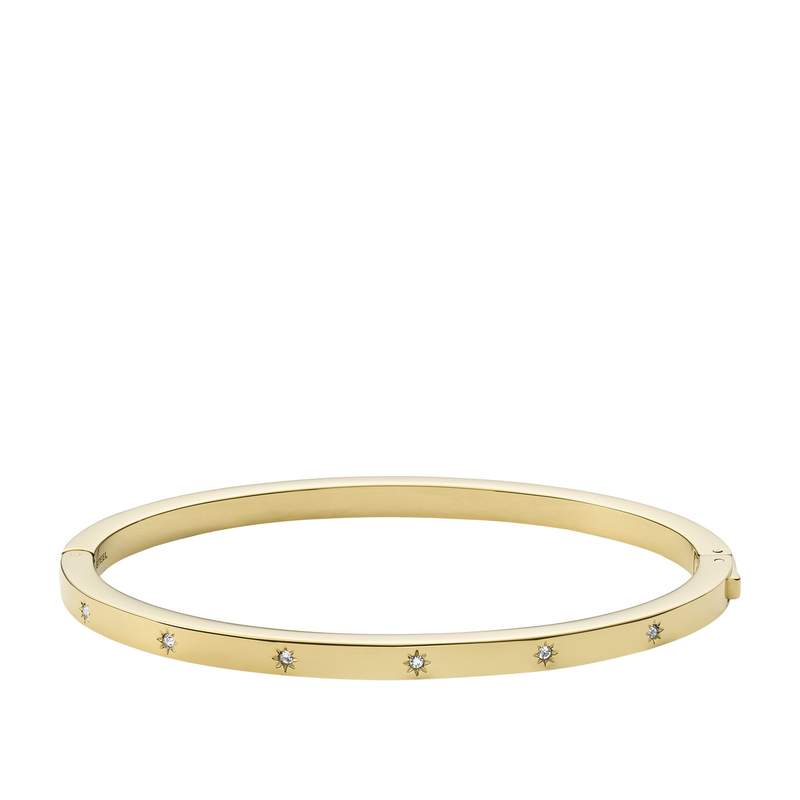 Bracelet FOSSIL acier inoxydable doré rigide strass - vue 1