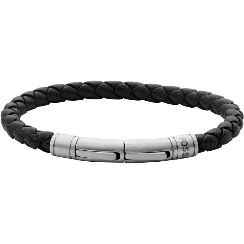 Bracelet FOSSIL acier cuir marron 19,5 cm - vue D1
