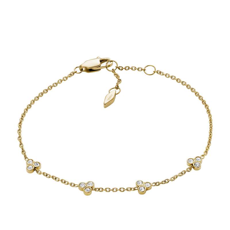 Bracelet FOSSIL acier inoxydable doré zirconias 19 cm - vue 1