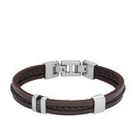 Bracelet FOSSIL acier cuir marron 19,5 cm - vue 1