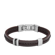 Bracelet FOSSIL acier cuir marron 19,5 cm