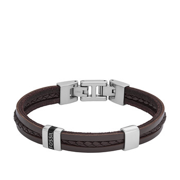 Bracelet FOSSIL acier cuir marron 19,5 cm