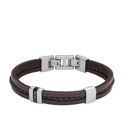 Bracelet FOSSIL acier cuir marron 19,5 cm - vue 1