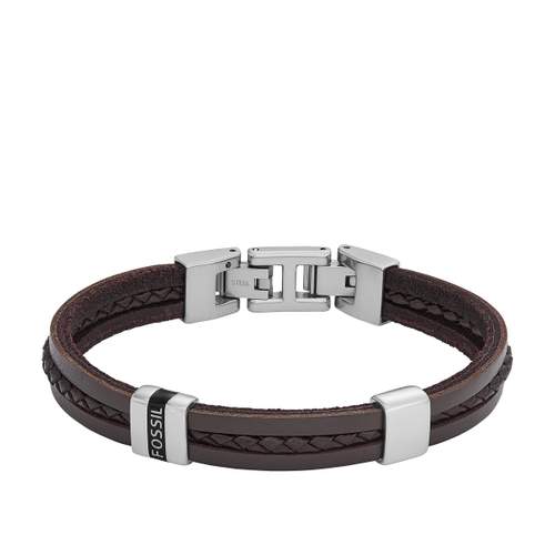 FOSSIL stainless steel bracelet brown leather 19.5 cm