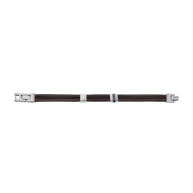 Bracelet FOSSIL acier cuir marron 19,5 cm - vue 2