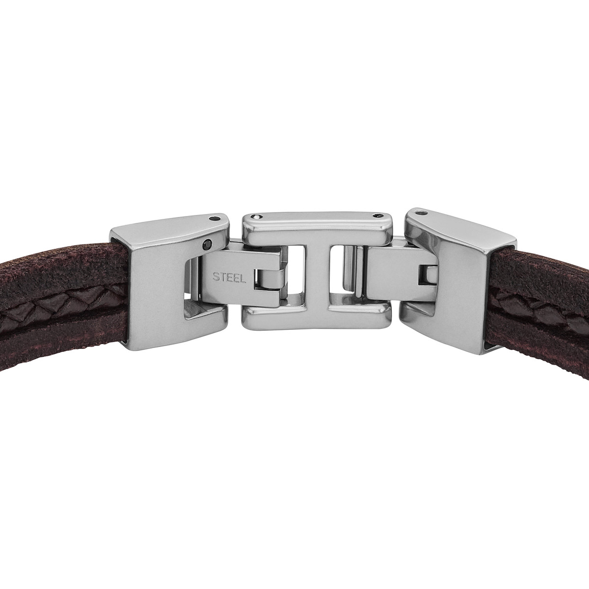 Bracelet FOSSIL acier cuir marron 19,5 cm - vue 3