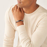 Bracelet FOSSIL acier cuir marron 19,5 cm - vue porté 1