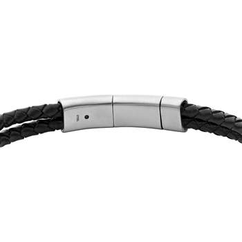 FOSSIL roestvrij staal en zwart lederen armband 19,5 cm