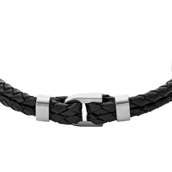 FOSSIL roestvrij staal en zwart lederen armband 19,5 cm