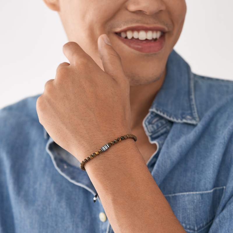 Bracelet FOSSIL acier inoxydable oeil de tigre - vue porté 1