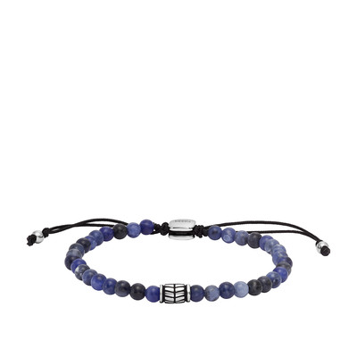 Bracelet FOSSIL acier inoxydable cordon noir sodalites - vue 1