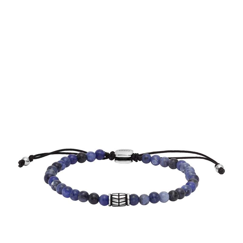 Bracelet FOSSIL acier inoxydable cordon noir sodalites - vue 1