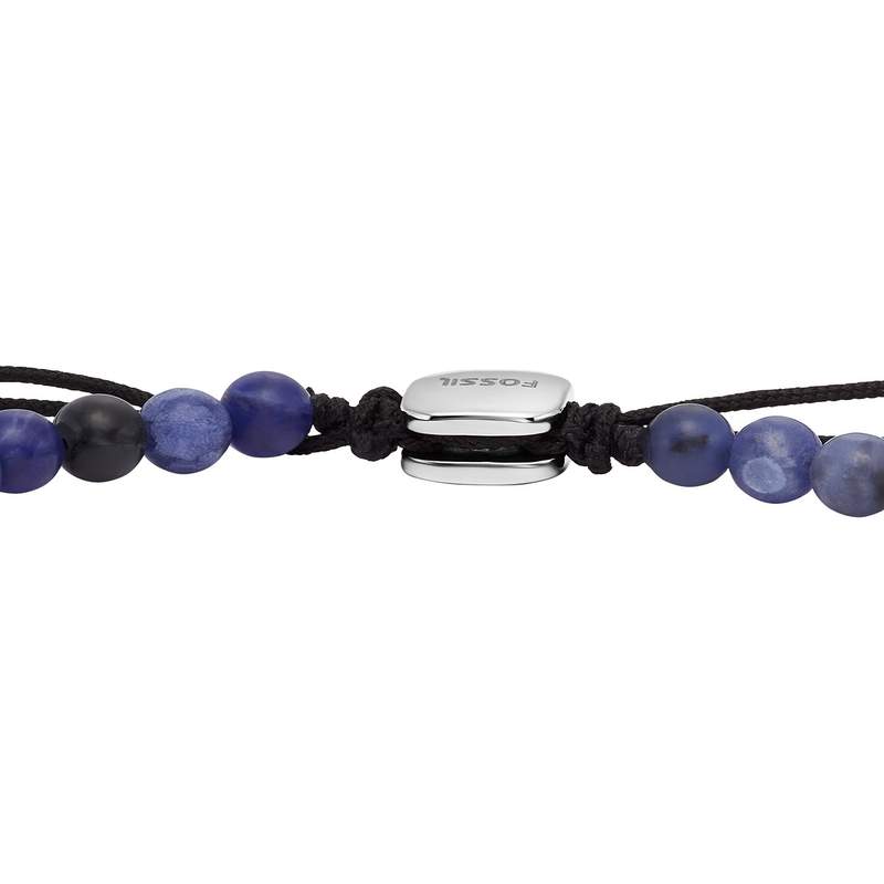 Bracelet FOSSIL acier inoxydable cordon noir sodalites - vue 3