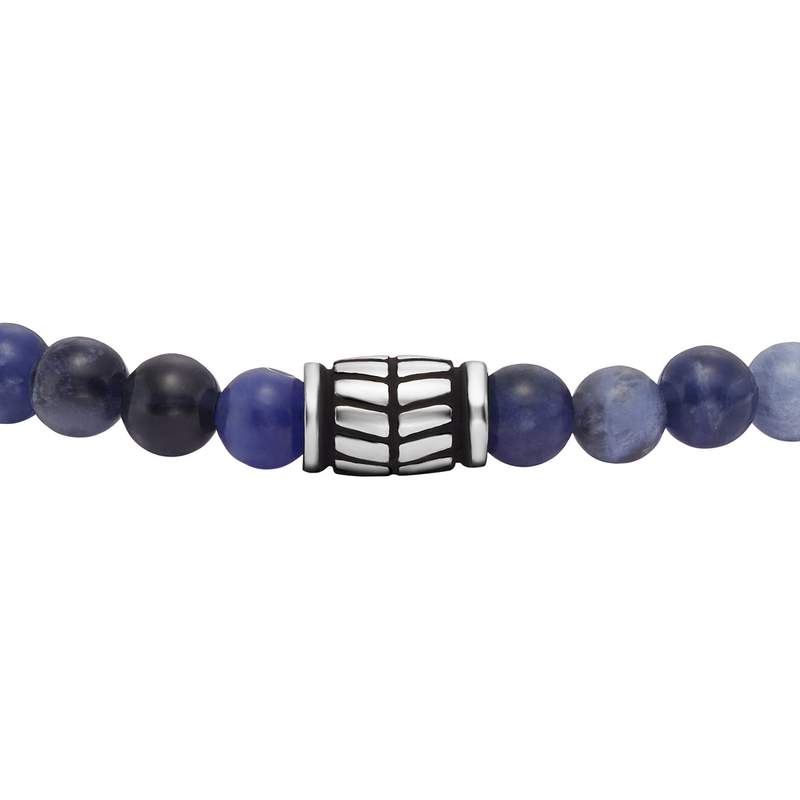 Bracelet FOSSIL acier inoxydable cordon noir sodalites - vue D1