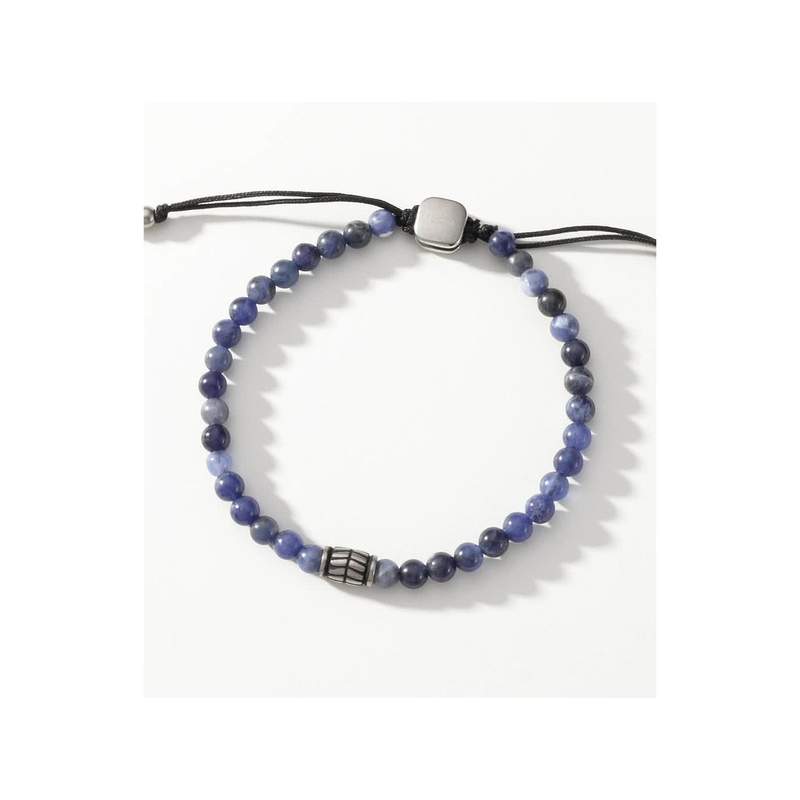 Bracelet FOSSIL acier inoxydable cordon noir sodalites - vue D2