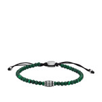 Bracelet FOSSIL acier inoxydable cordon noir malachites - vue 1