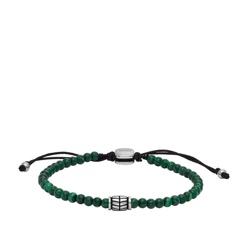 FOSSIL stainless steel bracelet with black cord and malachite accents - view 1