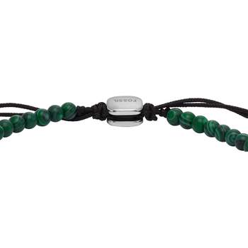 FOSSIL roestvrijstalen armband met zwart malachiet koord