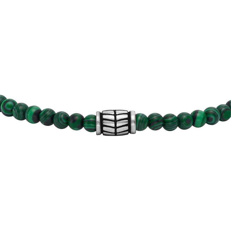 FOSSIL stainless steel bracelet with black malachite cord - view D1