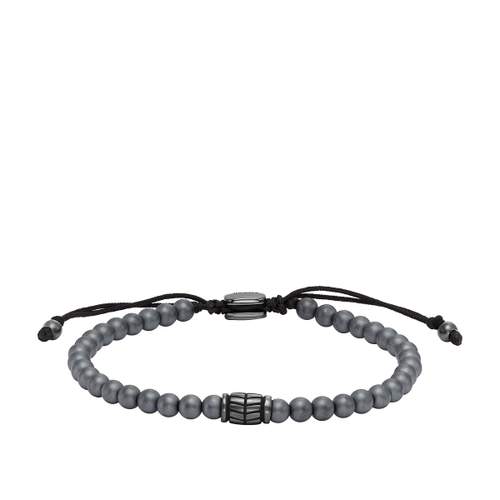 FOSSIL stainless steel bracelet with black cord and hematite stones