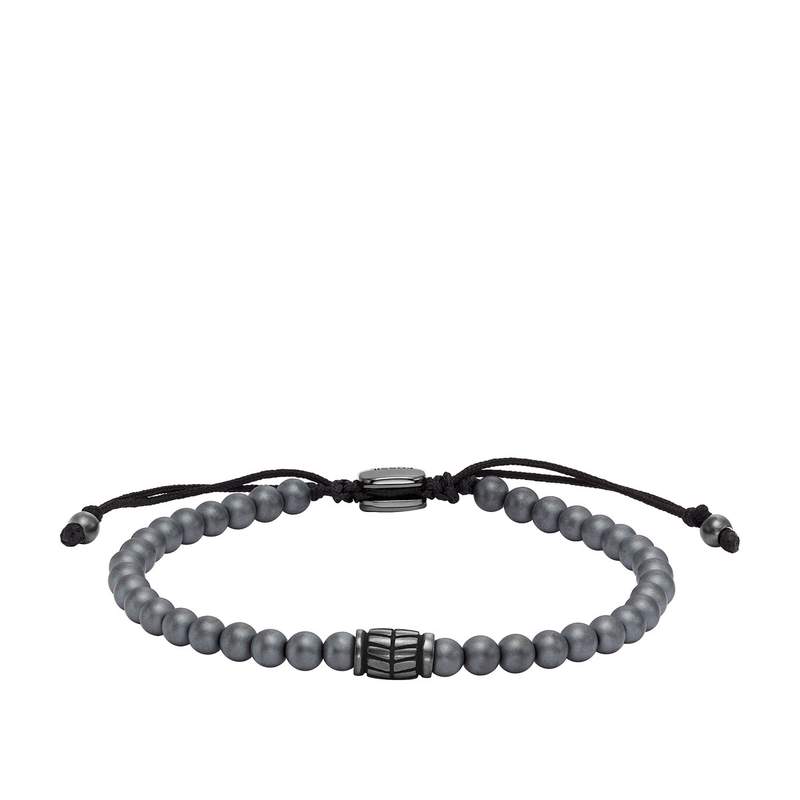 Bracelet FOSSIL acier inoxydable cordon noir hématites - vue 1