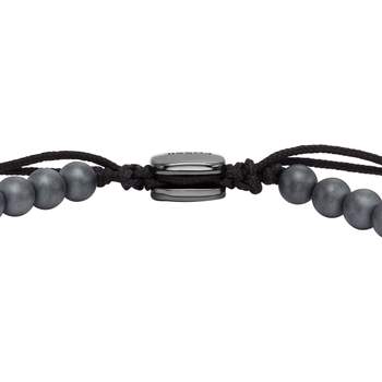 FOSSIL-armband van roestvrij staal met zwart koord en hematiet