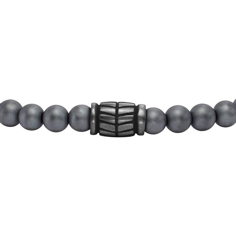 Bracelet FOSSIL acier inoxydable cordon noir hématites - vue D1
