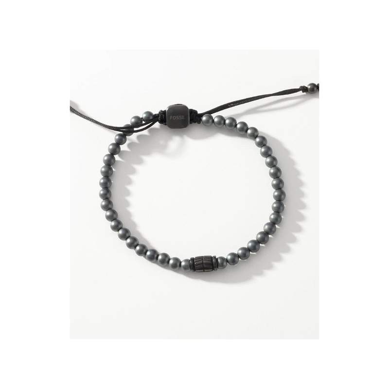 Bracelet FOSSIL acier inoxydable cordon noir hématites - vue D2