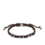 Bracelet FOSSIL acier cordon brun et sodalites - vue 1