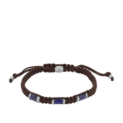 Bracelet FOSSIL acier cordon brun et sodalites - vue 1