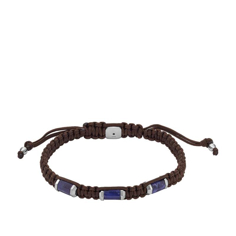 Bracelet FOSSIL acier cordon brun et sodalites - vue 1