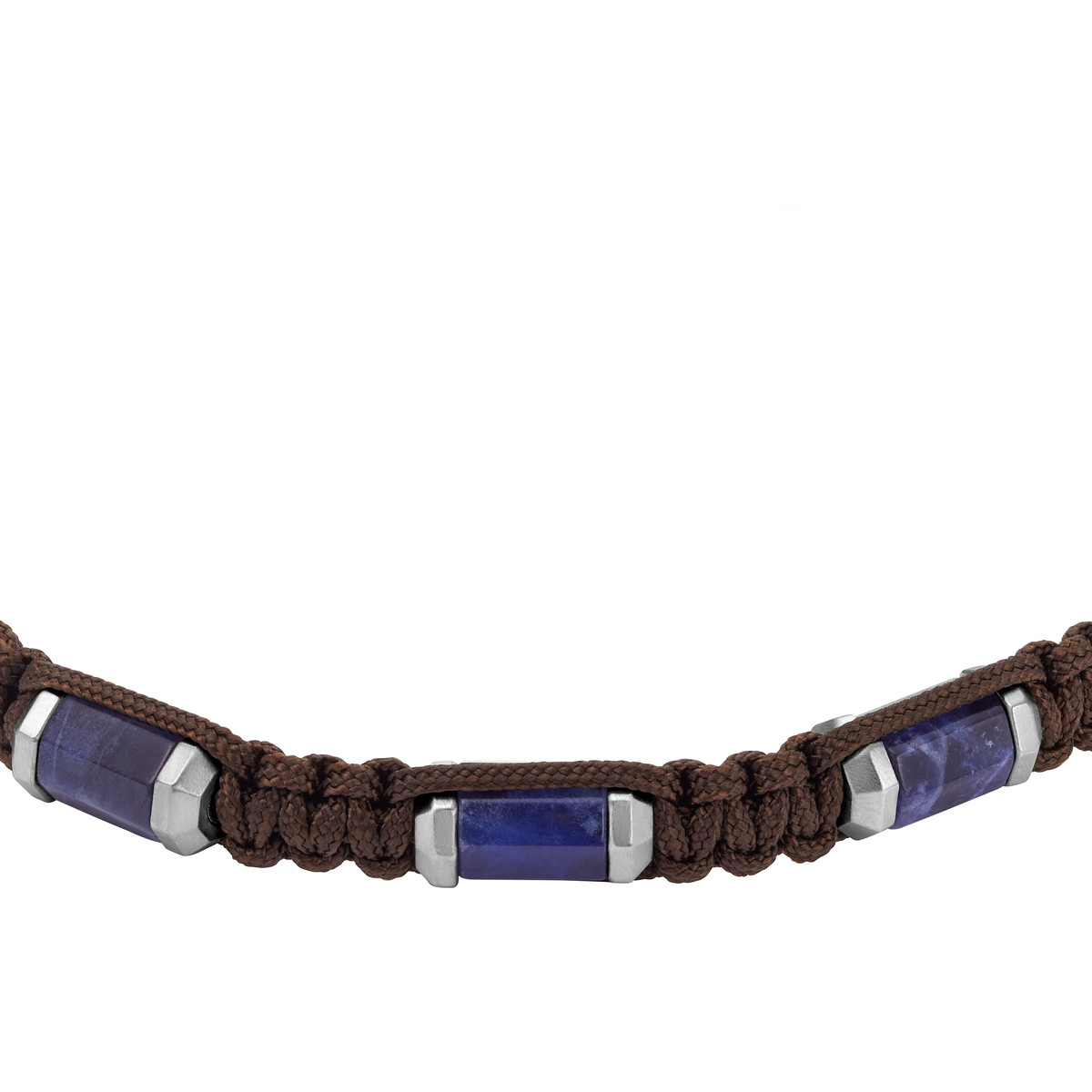 Bracelet FOSSIL acier cordon brun et sodalites - vue D1