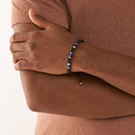 Bracelet FOSSIL acier cordon brun et sodalites - vue porté 1