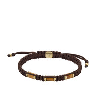 Bracelet FOSSIL acier inoxydable doré cordon brun et oeil de tigre