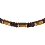 Bracelet FOSSIL acier inoxydable doré cordon brun et oeil de tigre - vue D1