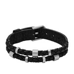 Bracelet  FOSSIL acier inoxydable et cuir noir. - vue 1