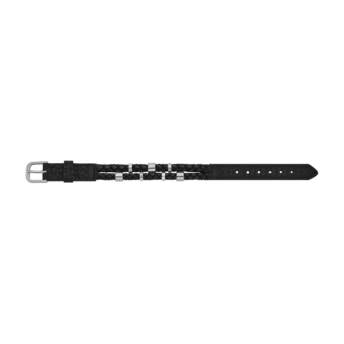 Bracelet  FOSSIL acier inoxydable et cuir noir. - vue 2