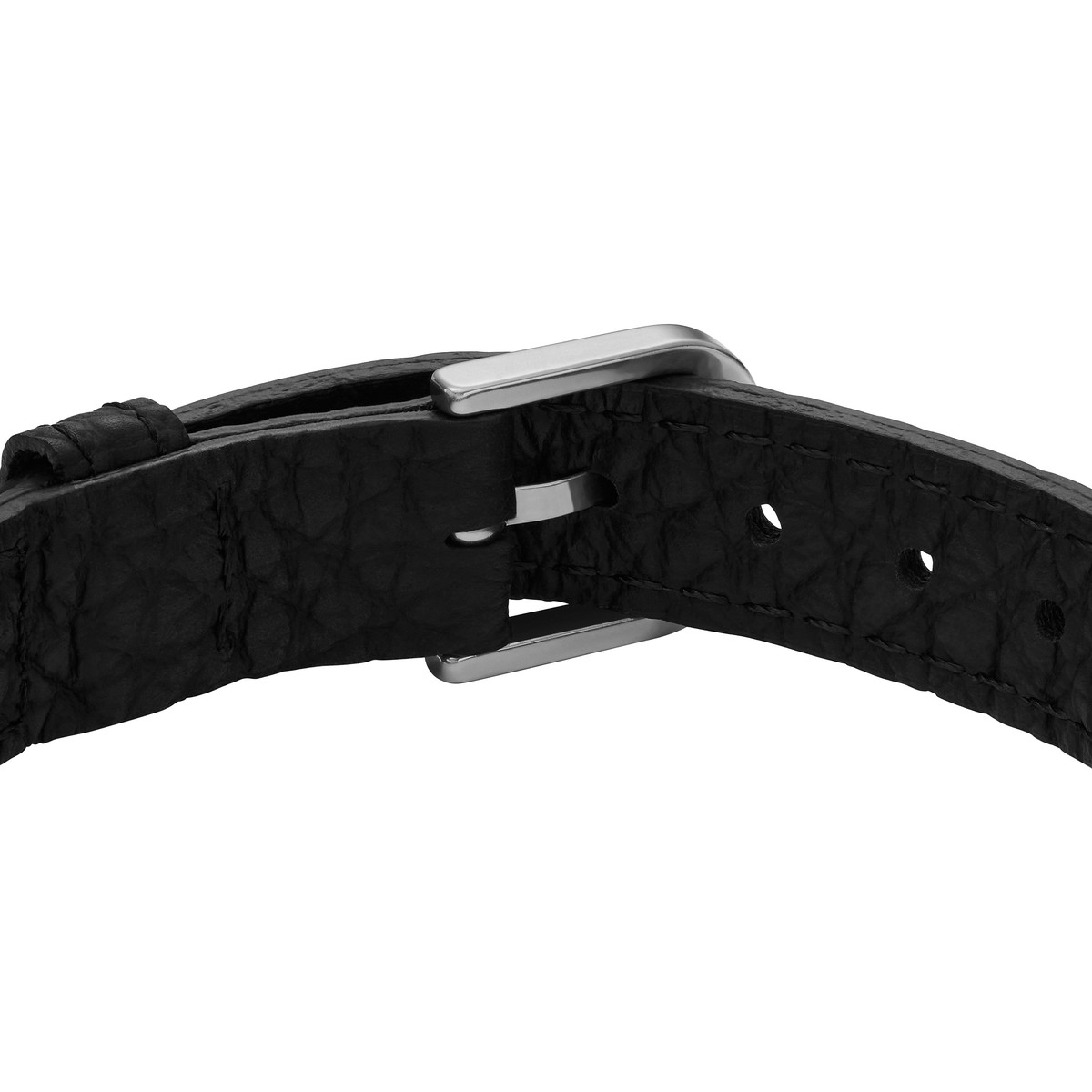Bracelet  FOSSIL acier inoxydable et cuir noir. - vue 3