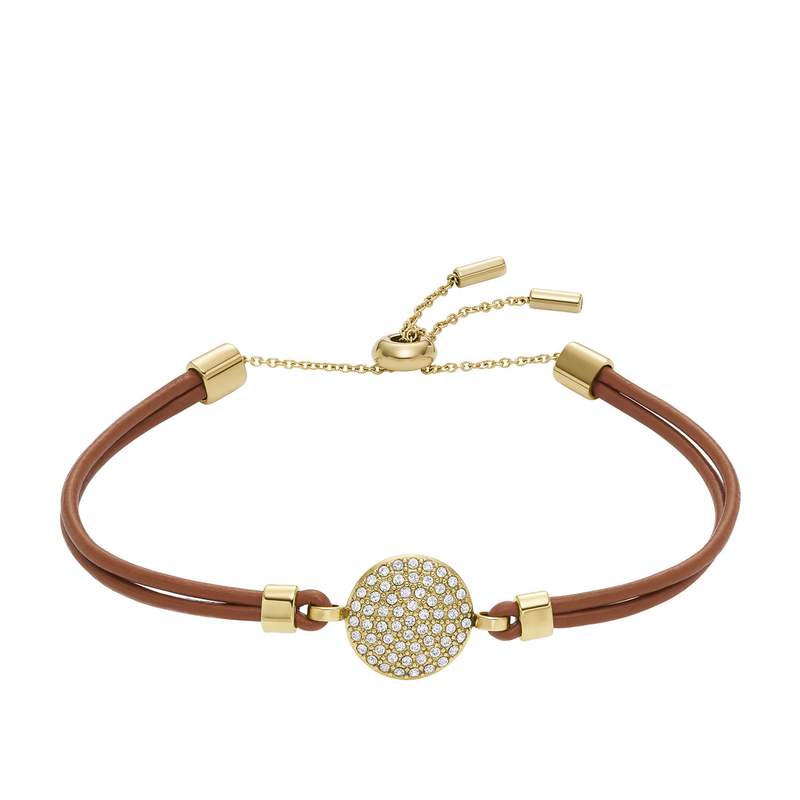 Bracelet FOSSIL acier inoxydable cuir marron cristal - vue 1