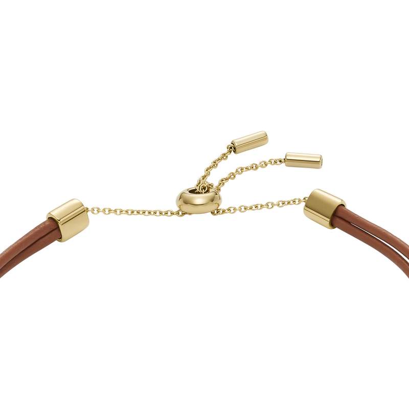 Bracelet FOSSIL acier inoxydable cuir marron cristal - vue 3